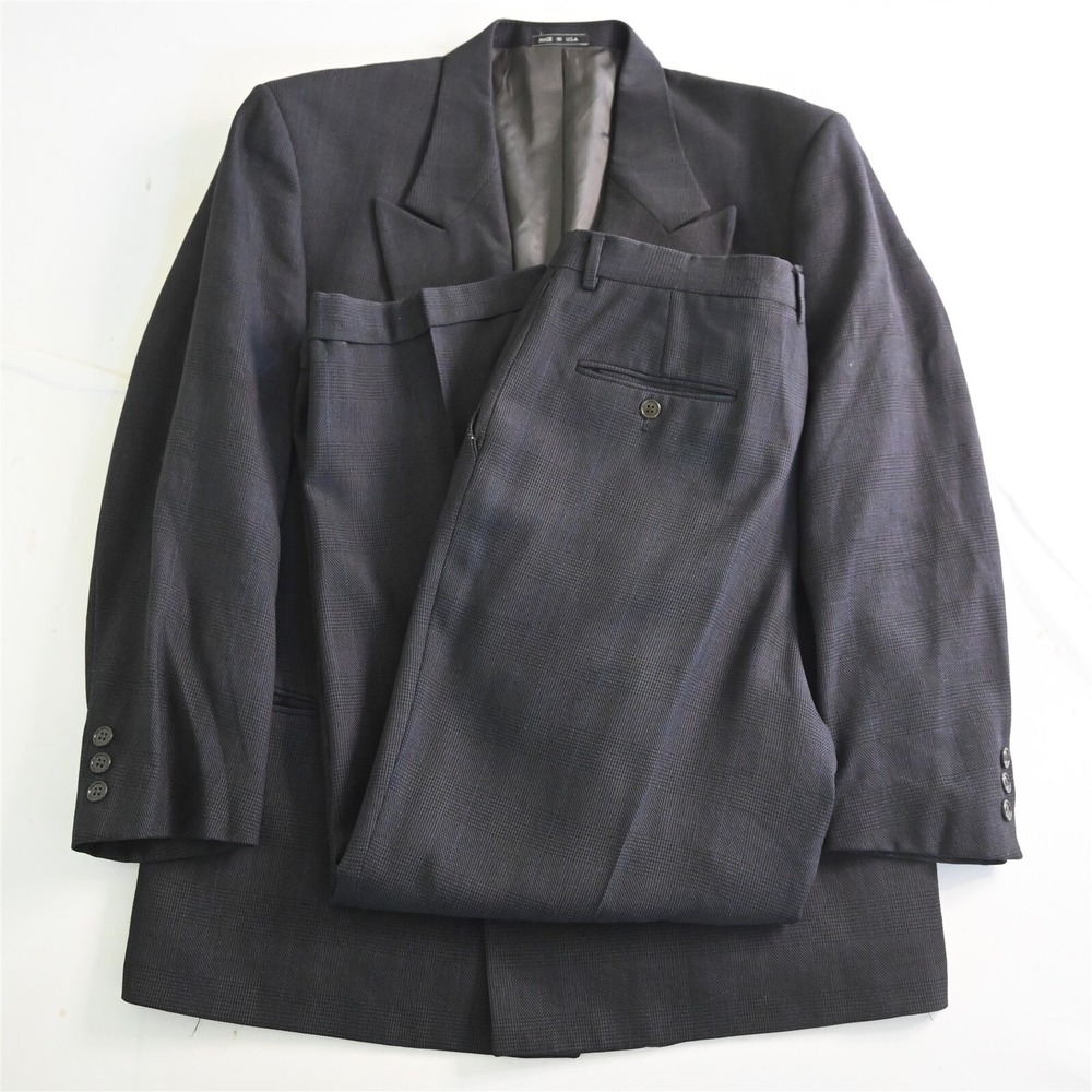Vtg Montebello USA Made 42R 34x32 Glenn Check Double Breasted Jacket Pants‎ Suit